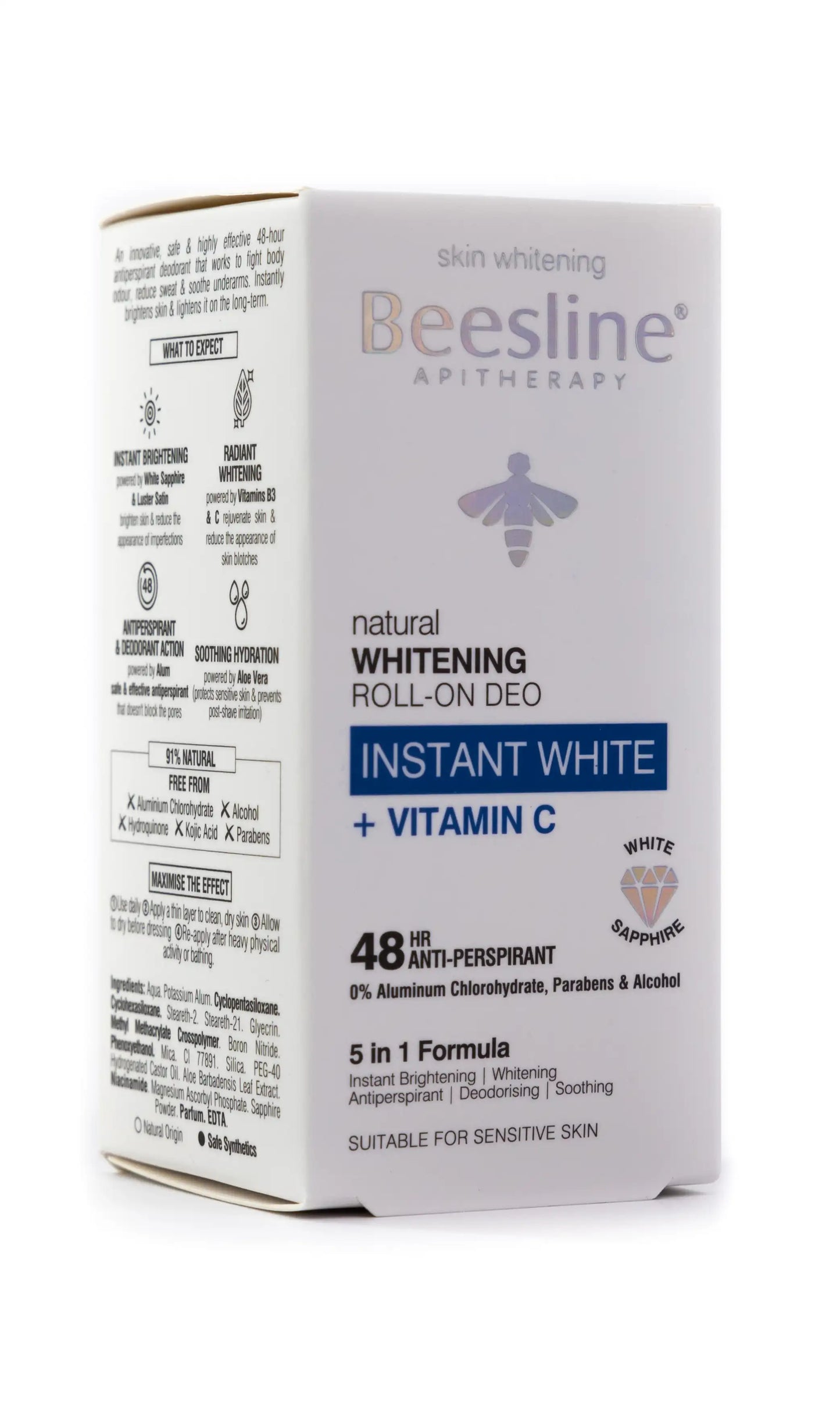 Beesline 48 Hours Natural Whitening Roll-On Deo Instant White + Vitamin C Anti Perspirant 50 Ml