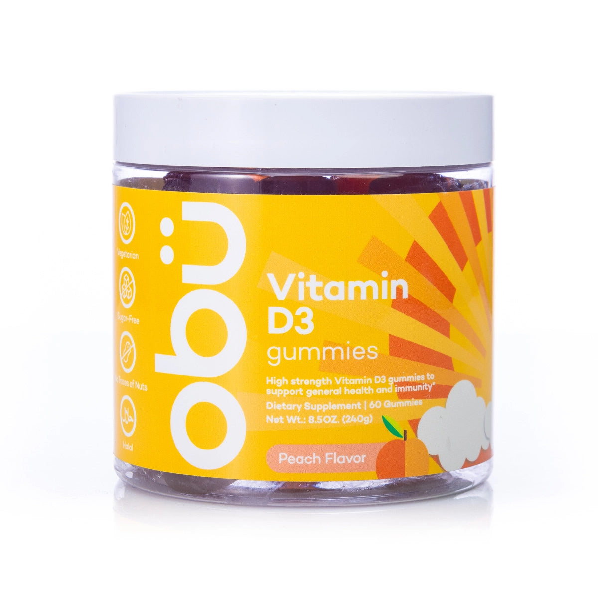 OBU Vitamin D3 Gummies Peach Flavor 60 Gummies