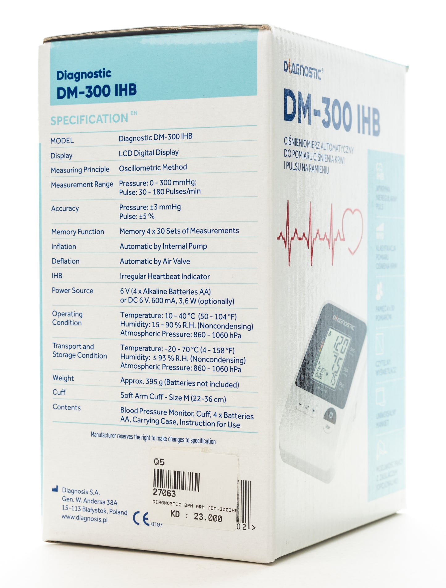 Diagnostic Upper-Arm Blood Pressure Monitor [Dm-300Ihb]