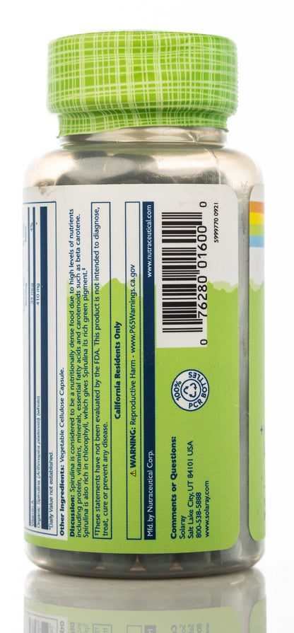 Solaray Spirulina 410mg  100 Capsules