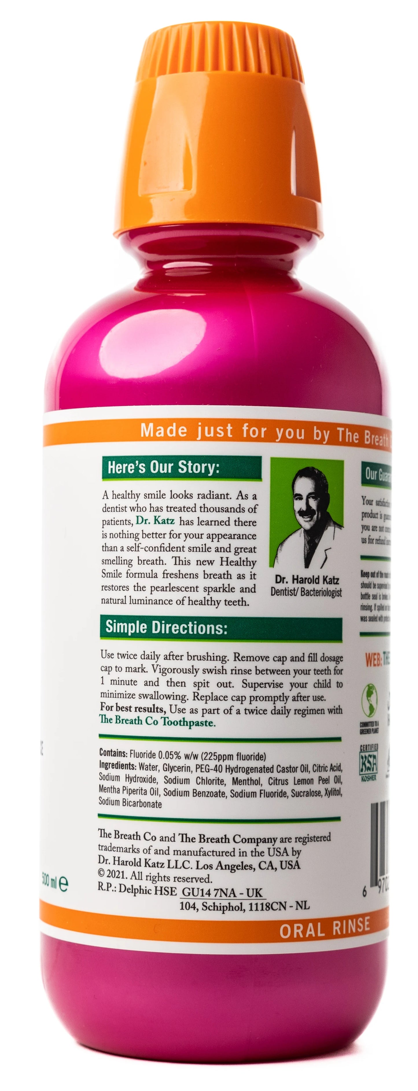 The Breath Co Healthy Smile Sparkle Mint Mouthwash 500 ml-Pink