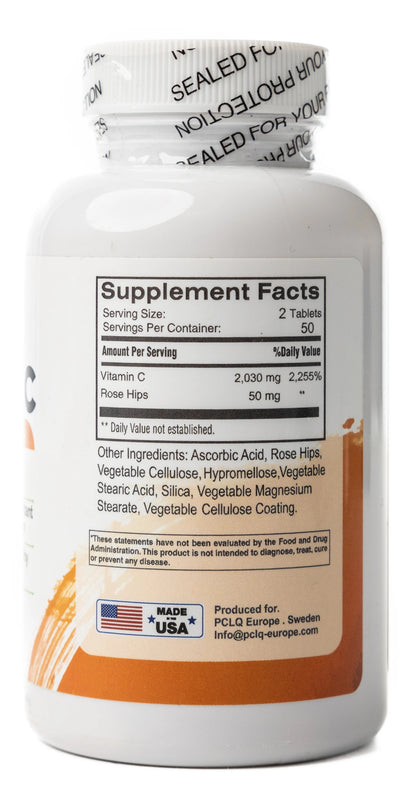 PCLQ Vitamin C 1000 mg with Rose Hips 100 Tablets