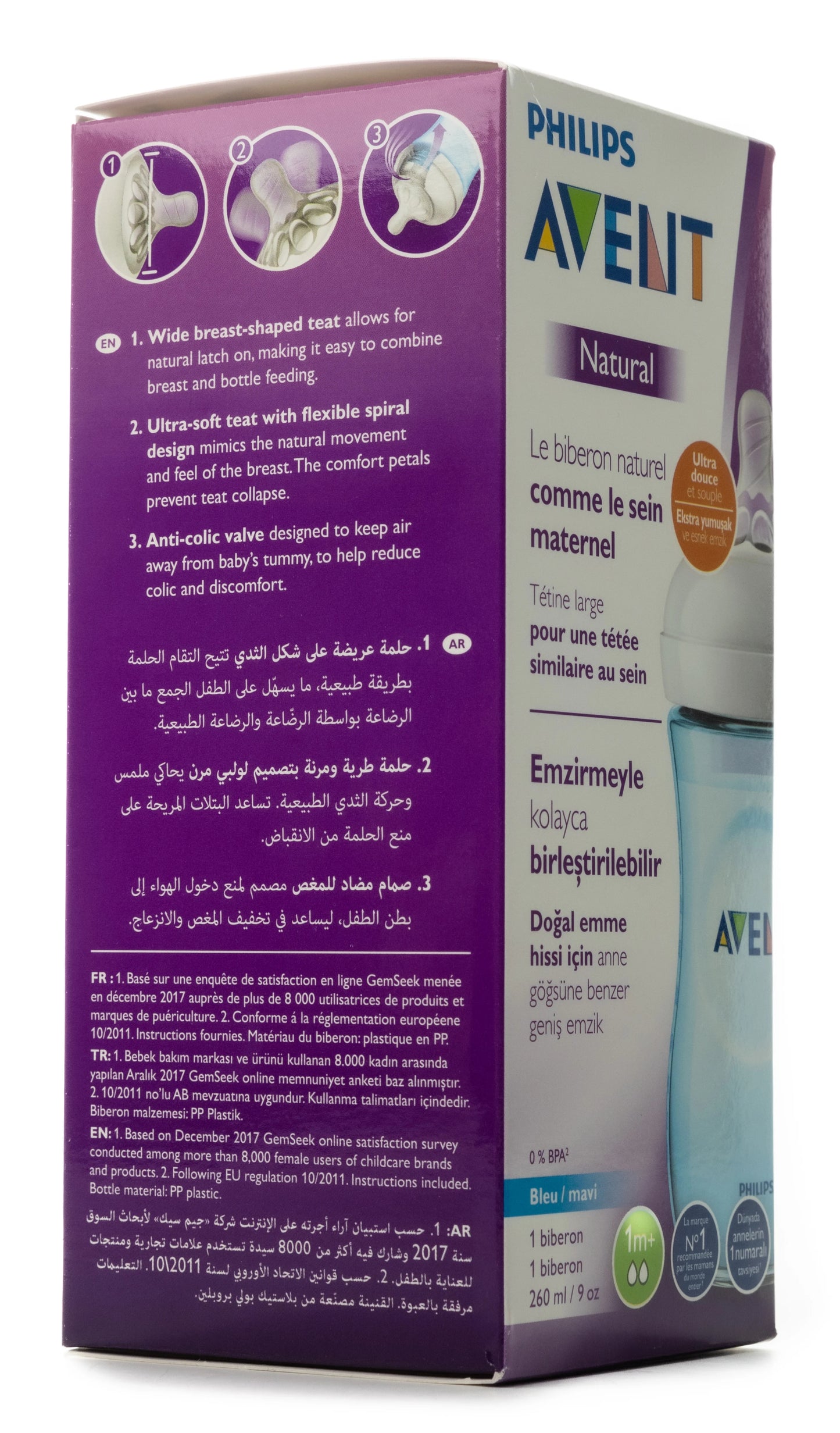 Avent [038] Natural Response Bottle [Blue] 1M+ 260 ML