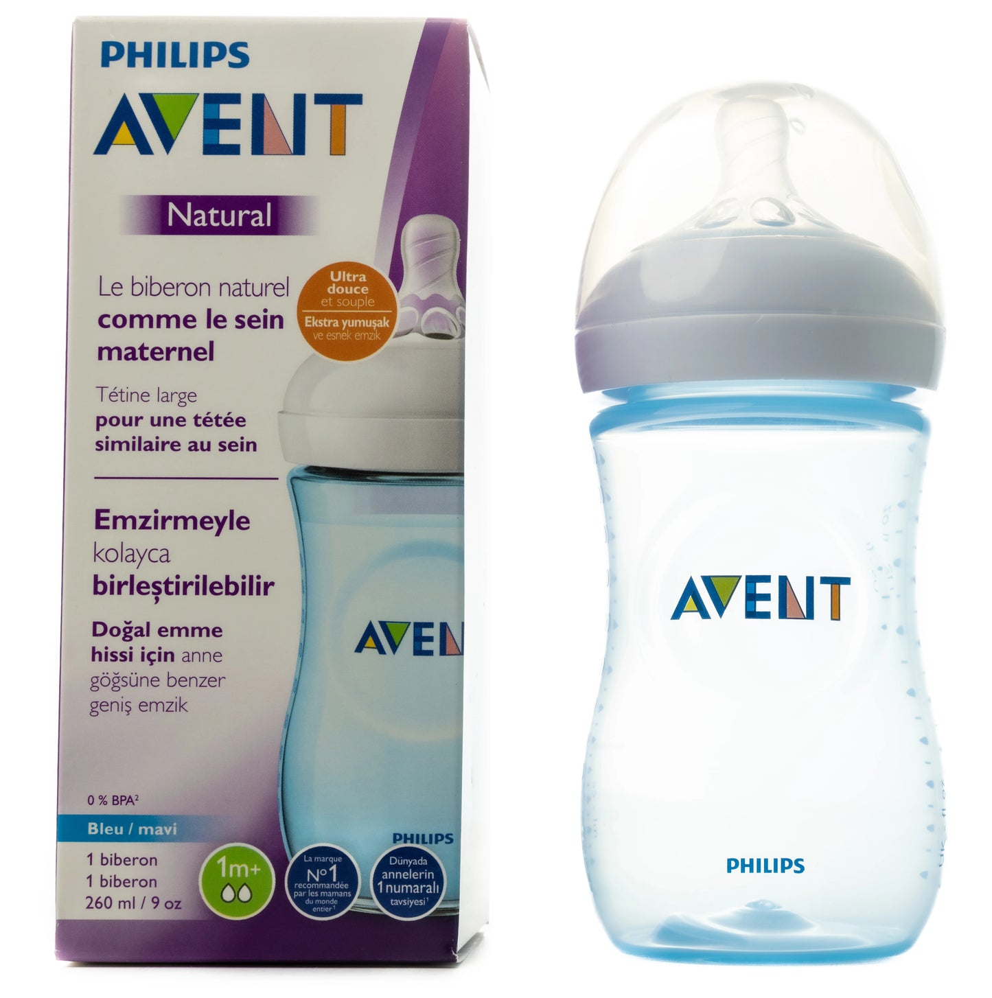 Avent [038] Natural Response Bottle [Blue] 1M+ 260 ML