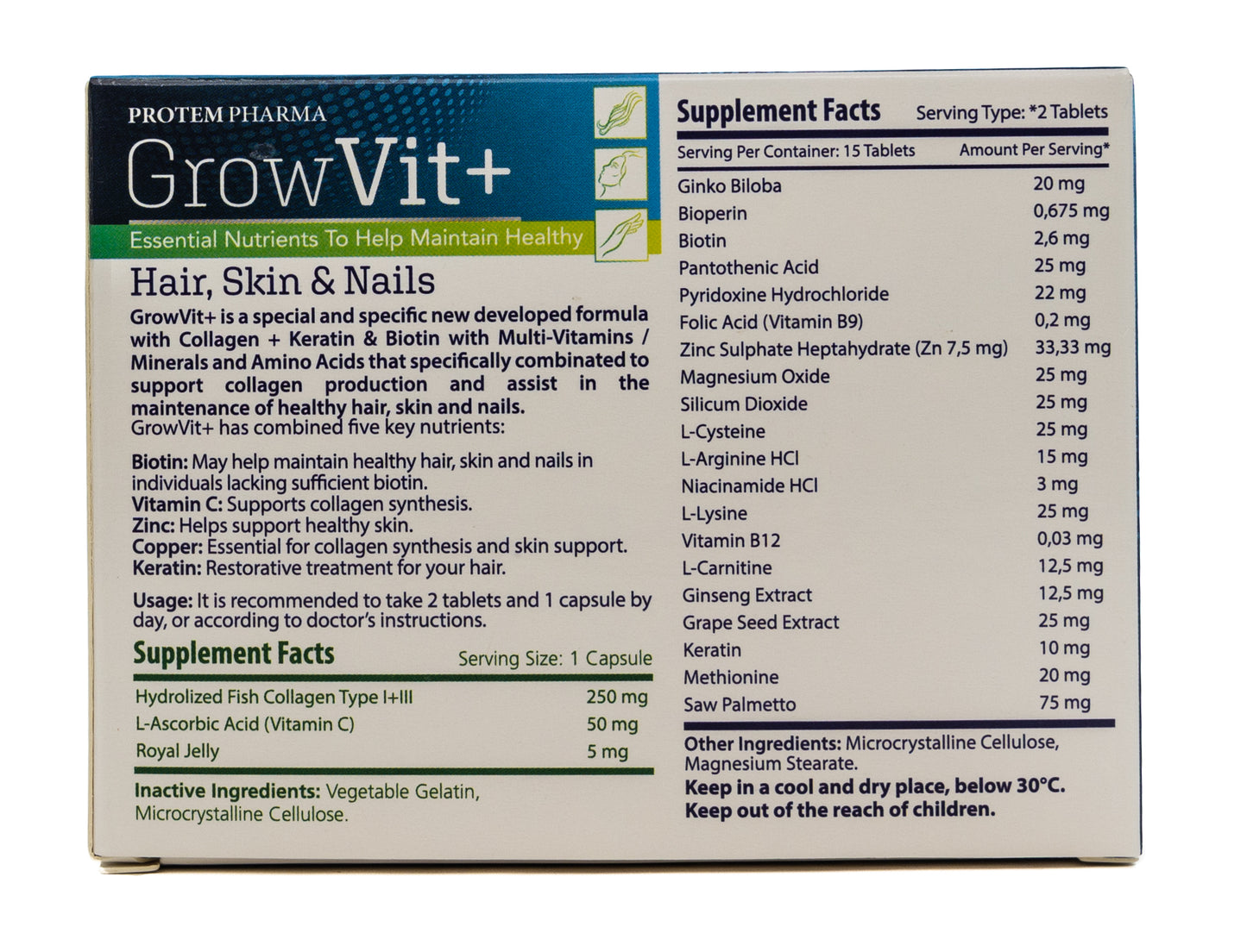 Grow Vit+  Hair, Skin & Nails 30 tablets + 15 capsules