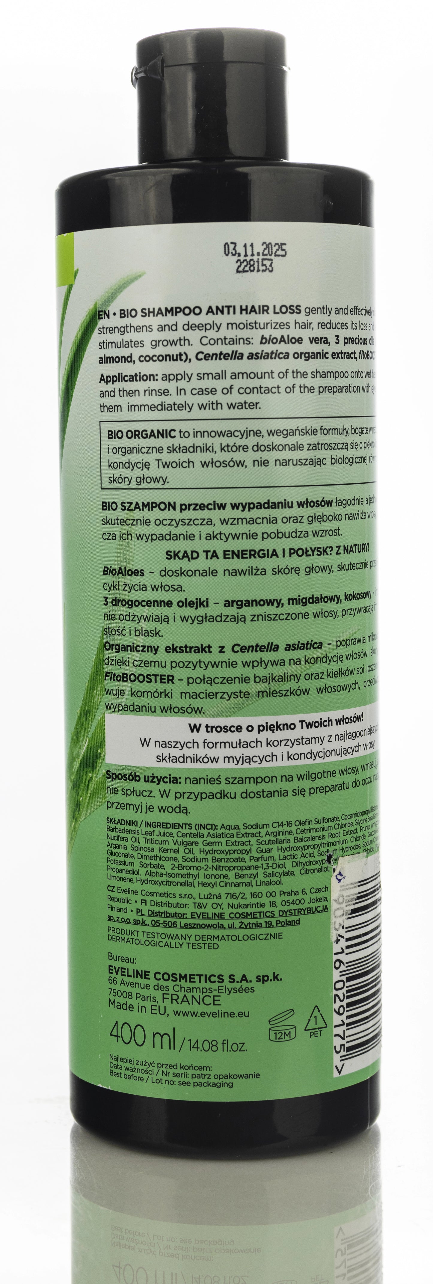 Eveline Bio Organic Aloe + 3 Precious Oils Anti Hair Loss Shampoo 400 Ml
