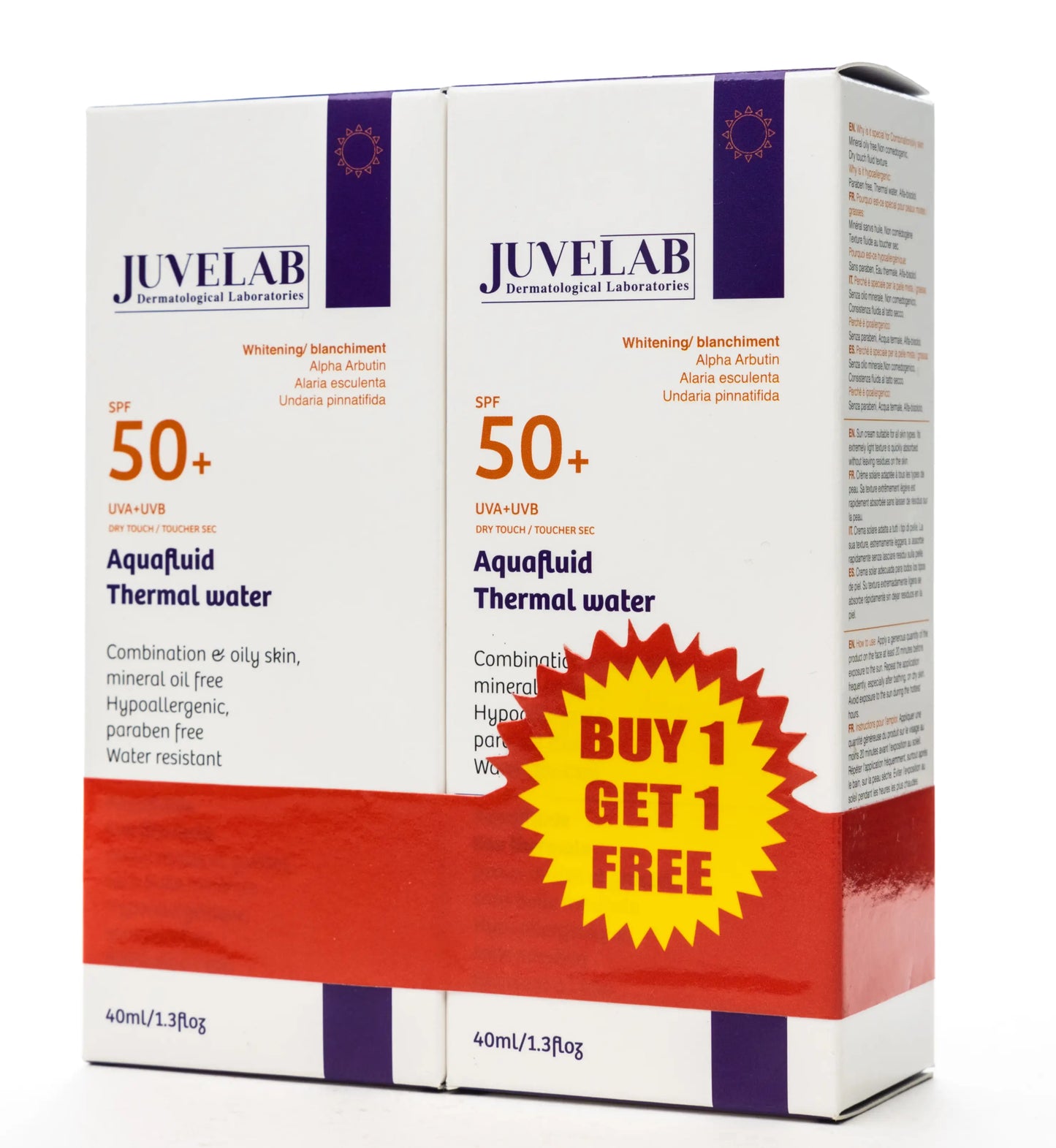 Juvelab Spf 50+ Whitening  Aqua Fluid 40 Ml 1+1 Offer