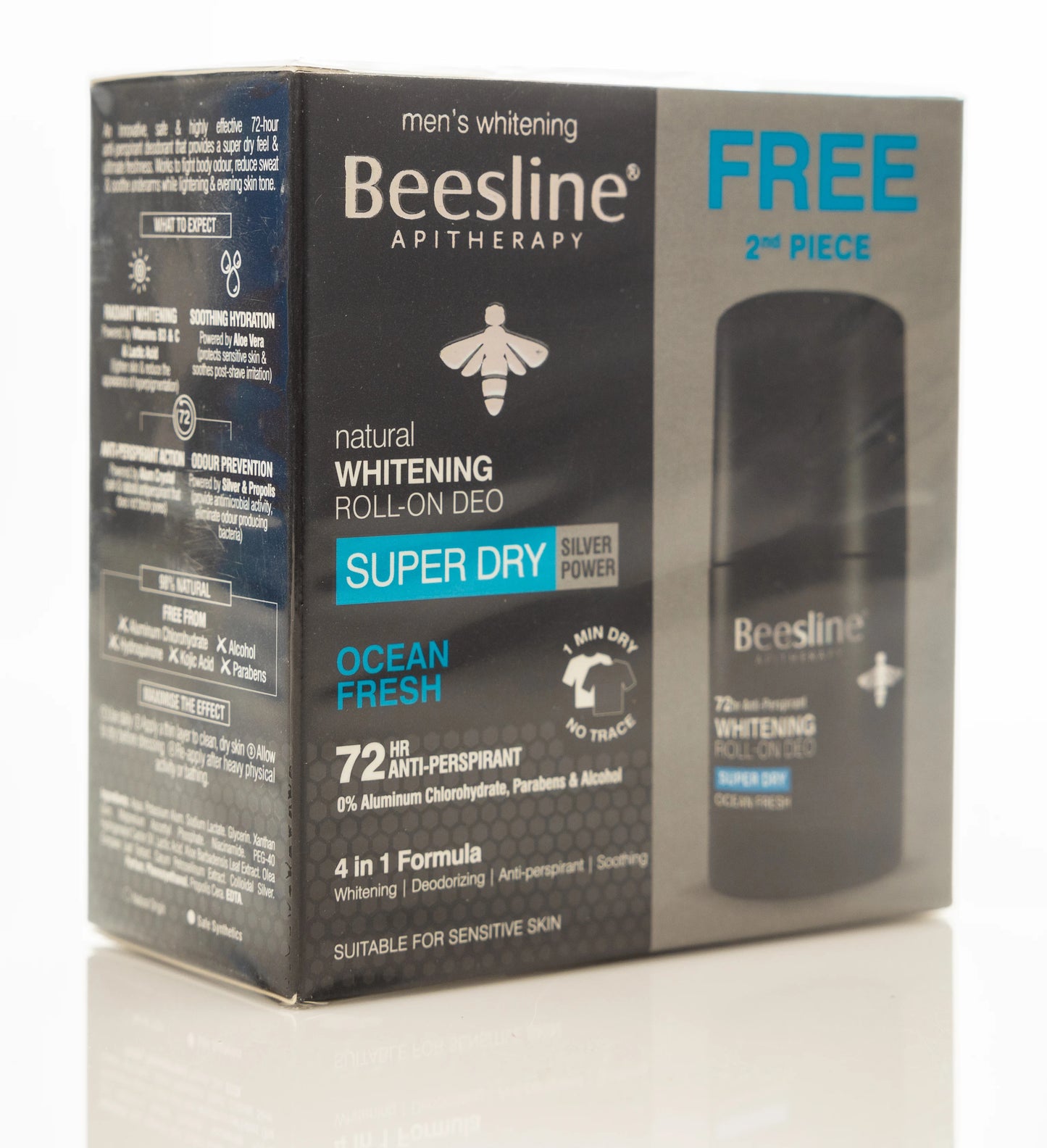 Beesline 72 Hours Men Whitening Roll On Deo Super Dry Silver Power Ocean Fresh 50 Ml 1+1 Offer Pack