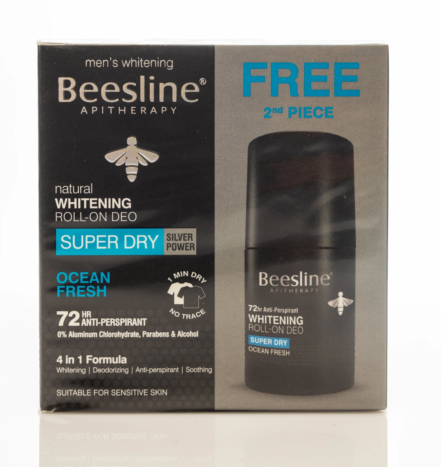 Beesline 72 Hours Men Whitening Roll On Deo Super Dry Silver Power Ocean Fresh 50 Ml 1+1 Offer Pack