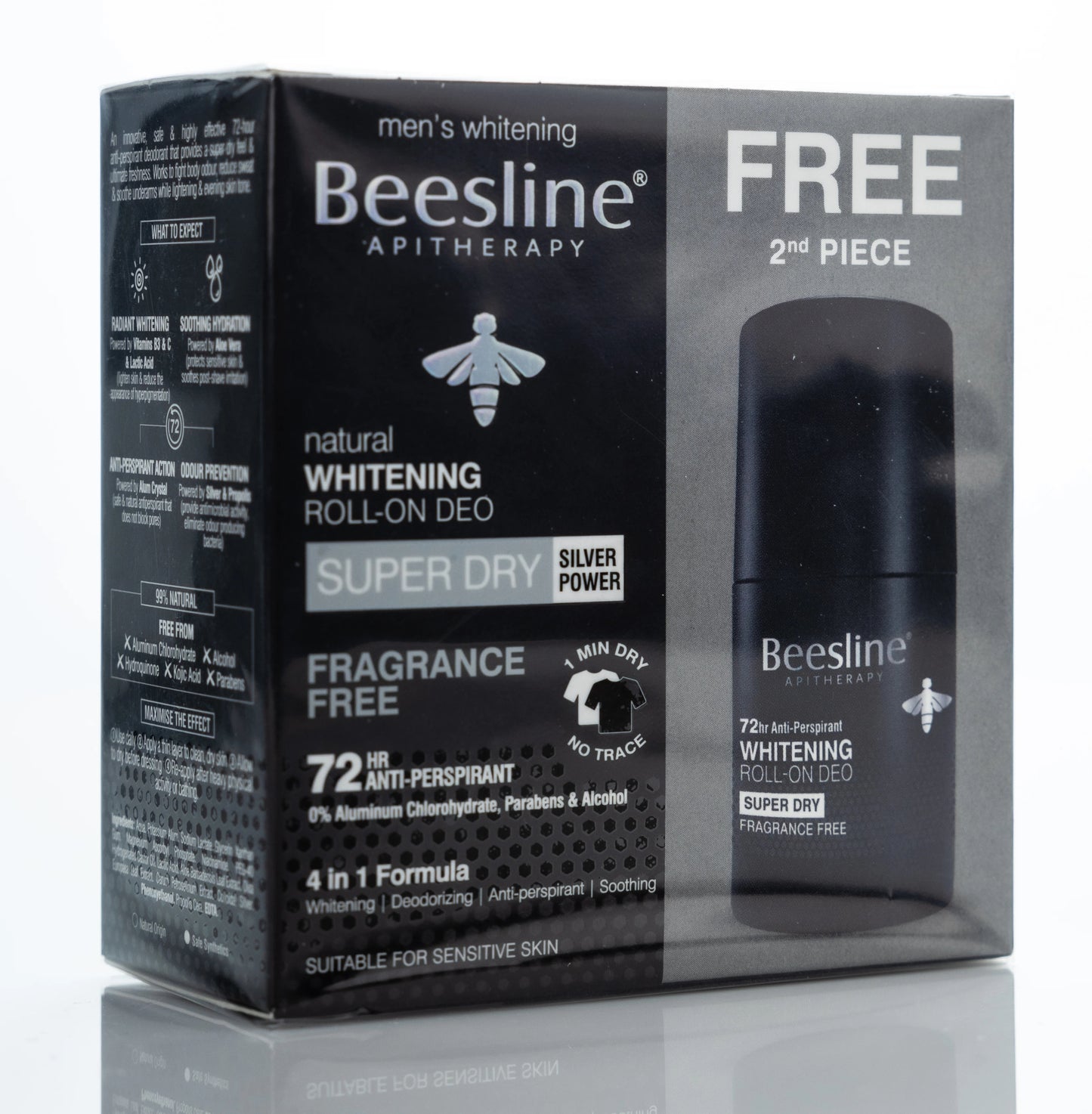 Beesline 72 Hours Men Whitening Roll On Deo Super Dry Silver Power Fragrance Free 50 Ml 1+1 Offer Pack