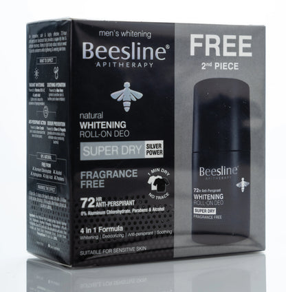 Beesline 72 Hours Men Whitening Roll On Deo Super Dry Silver Power Fragrance Free 50 Ml 1+1 Offer Pack