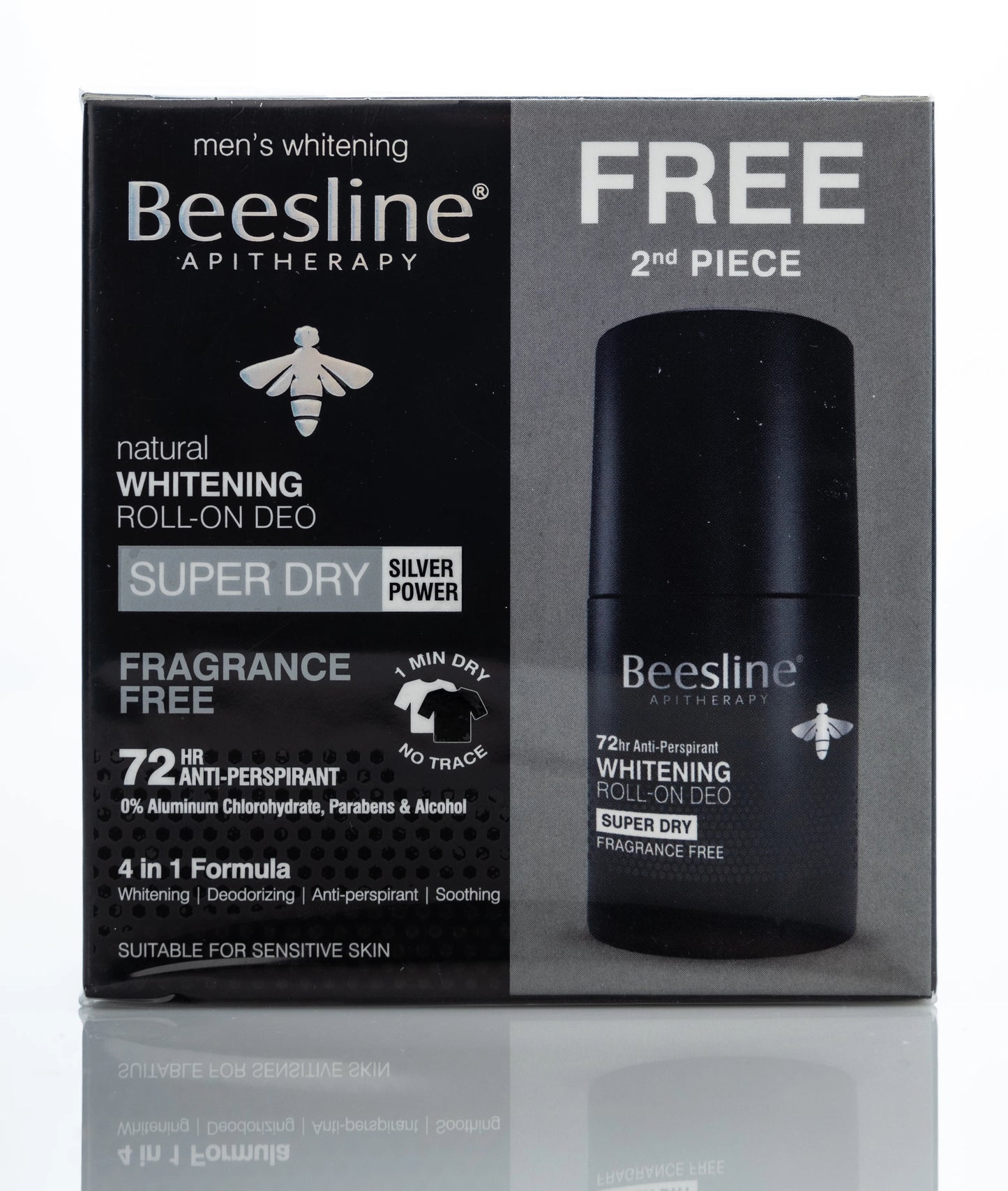 Beesline 72 Hours Men Whitening Roll On Deo Super Dry Silver Power Fragrance Free 50 Ml 1+1 Offer Pack