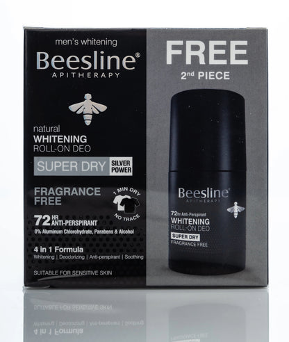 Beesline 72 Hours Men Whitening Roll On Deo Super Dry Silver Power Fragrance Free 50 Ml 1+1 Offer Pack