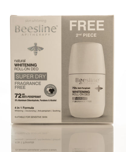 Beesline 72 Hours Whitening Roll On Deo Super Dry Fragrance Free 50 Ml 1+1Offer Pack