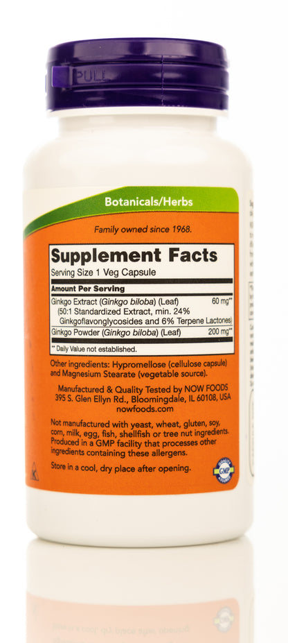 Now Ginko Biloba 60mg 60 Veg Capsules