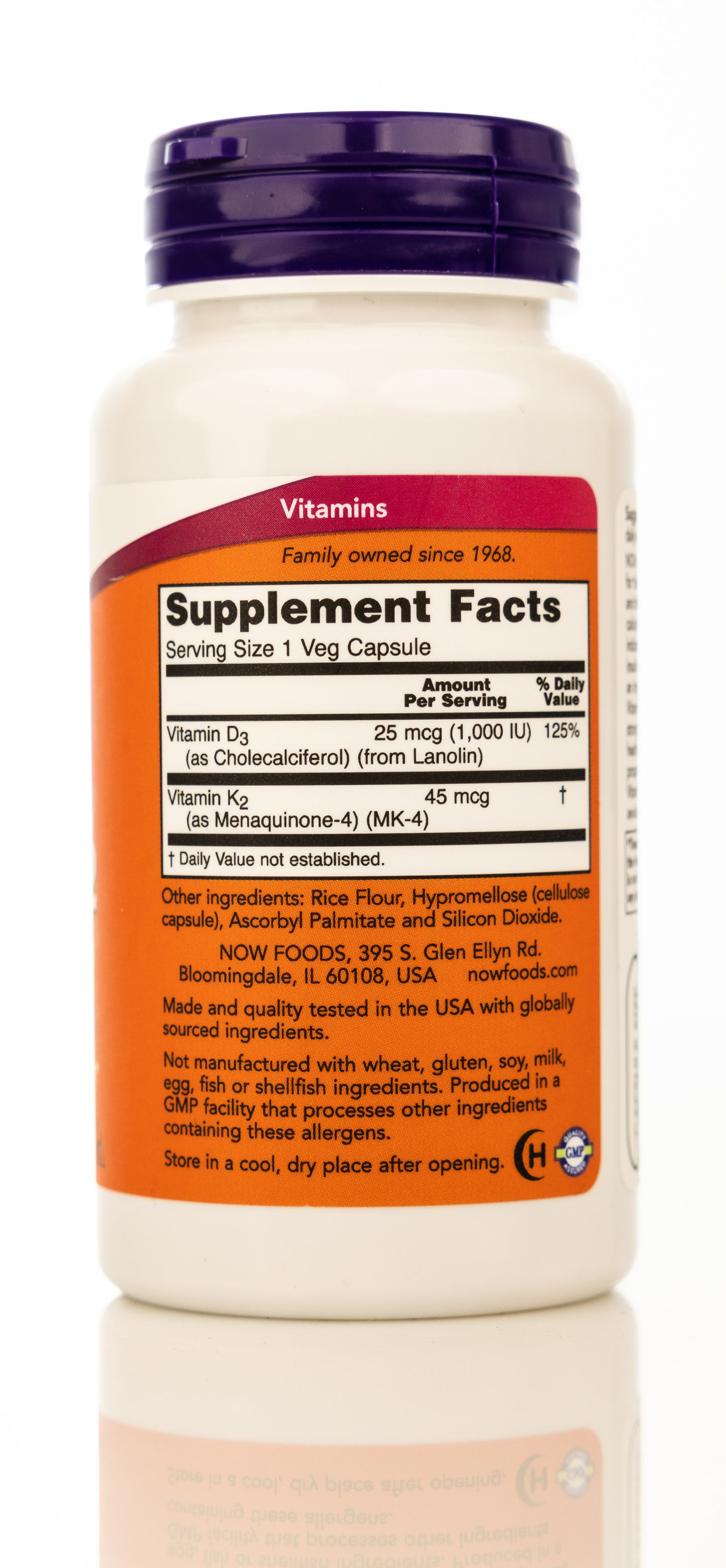 Now Vitamin D-3 & K-2 1000IU/45mcg 120 Veg Capsules