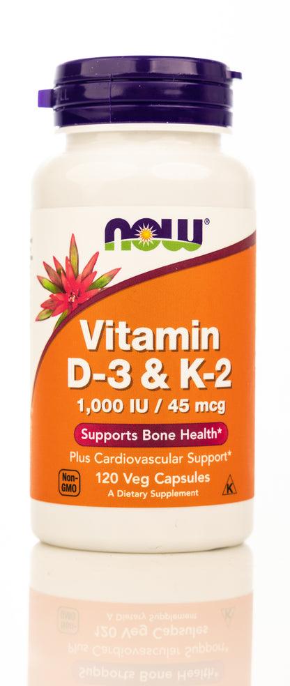 Now Vitamin D-3 & K-2 1000IU/45mcg 120 Veg Capsules