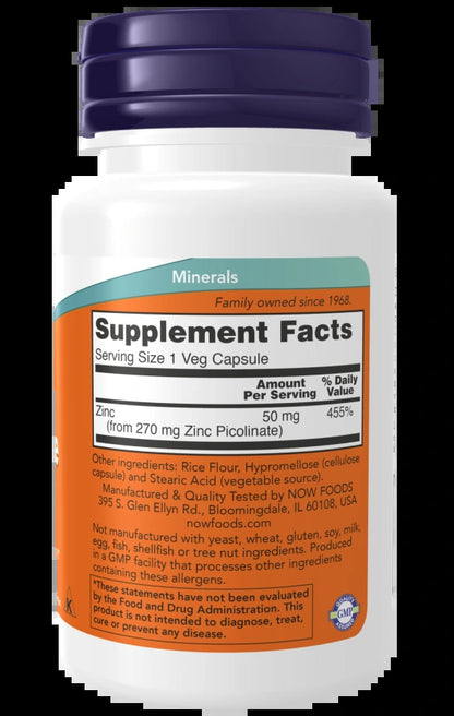 Now Zinc Picolinate 50mg 60 Veg Capsules