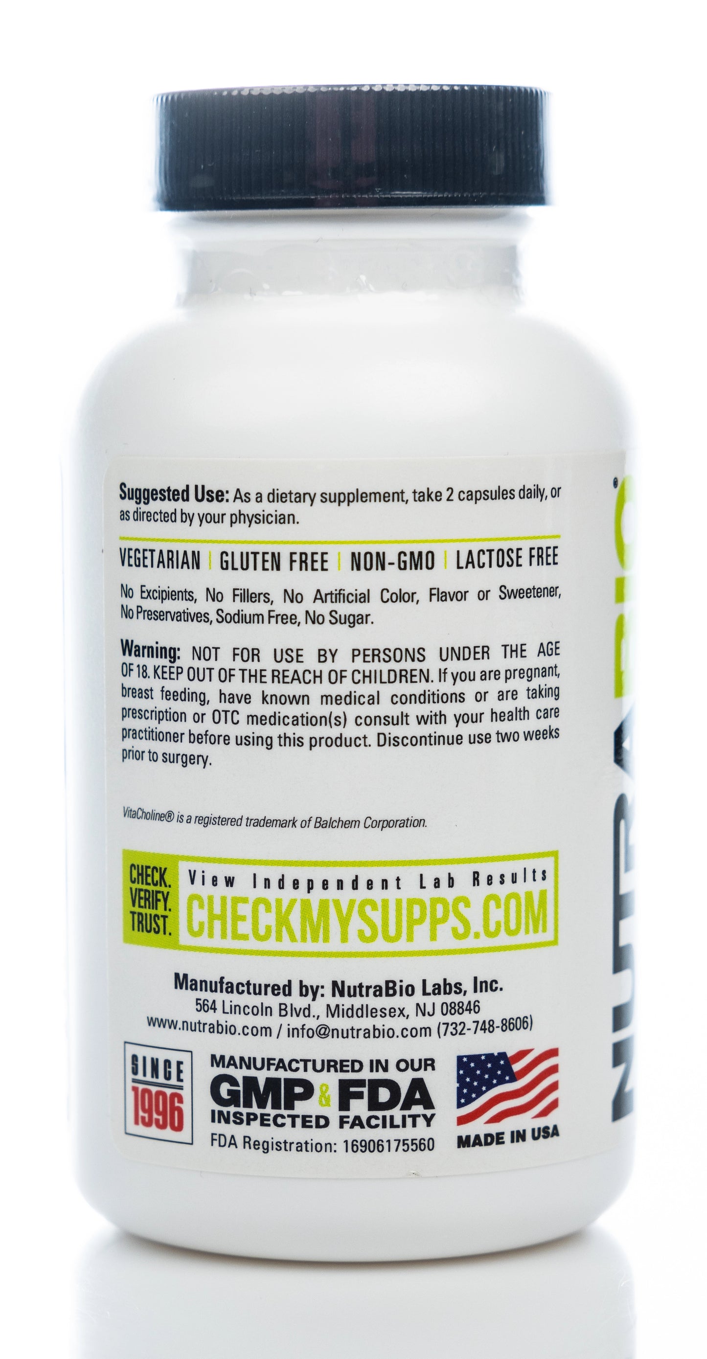 Nutrabio Choline Bitartrate 90 Capsules