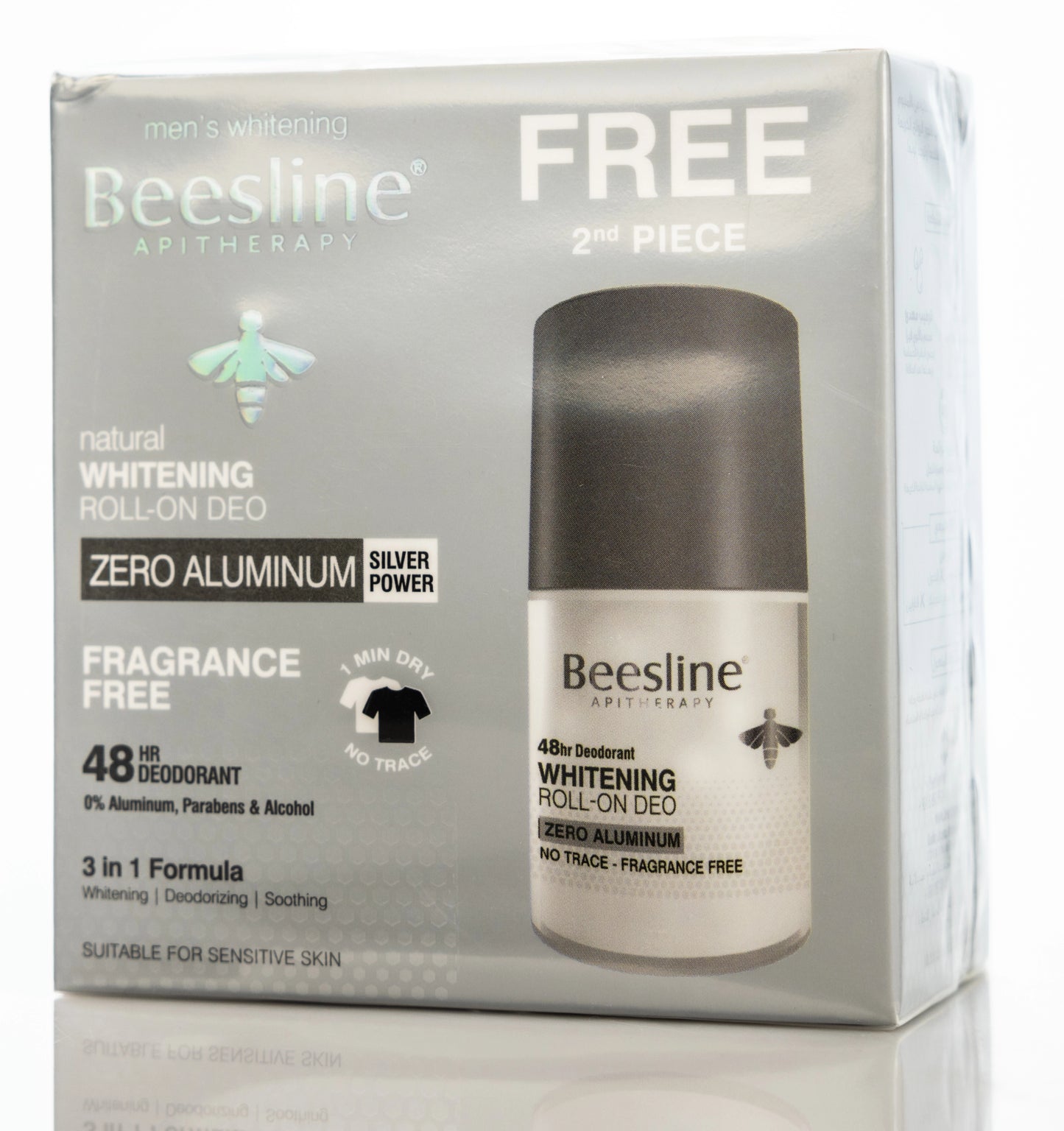 Beesline 48 Hours Men Whitening Roll On Deo Zero Aluminum Silver Power 50 Ml [Fragrance Free] 1+1 Offer Pack