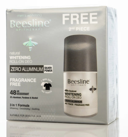 Beesline 48 Hours Men Whitening Roll On Deo Zero Aluminum Silver Power 50 Ml [Fragrance Free] 1+1 Offer Pack