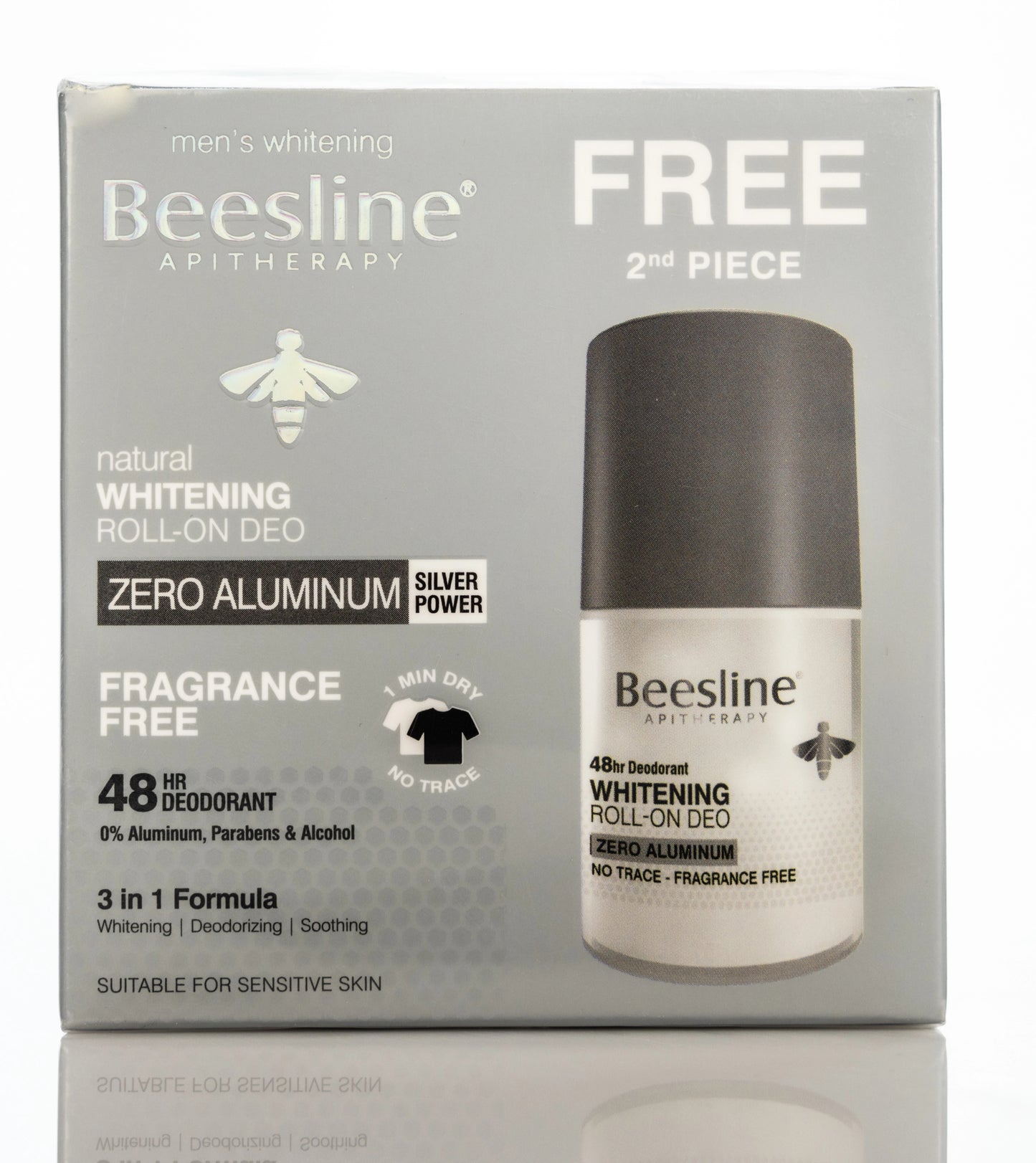 Beesline 48 Hours Men Whitening Roll On Deo Zero Aluminum Silver Power 50 Ml [Fragrance Free] 1+1 Offer Pack