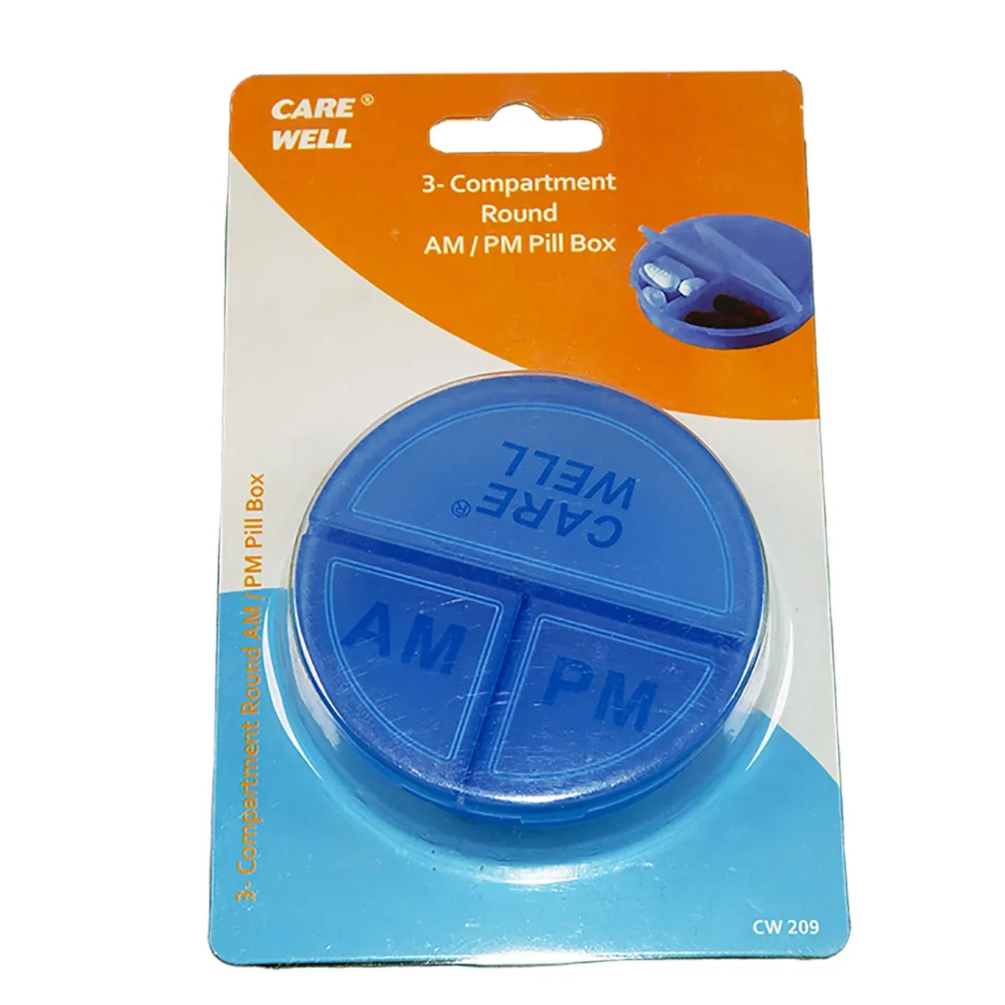 Care Well 3 Compartment Round Am / Pm Pill Box [209]
