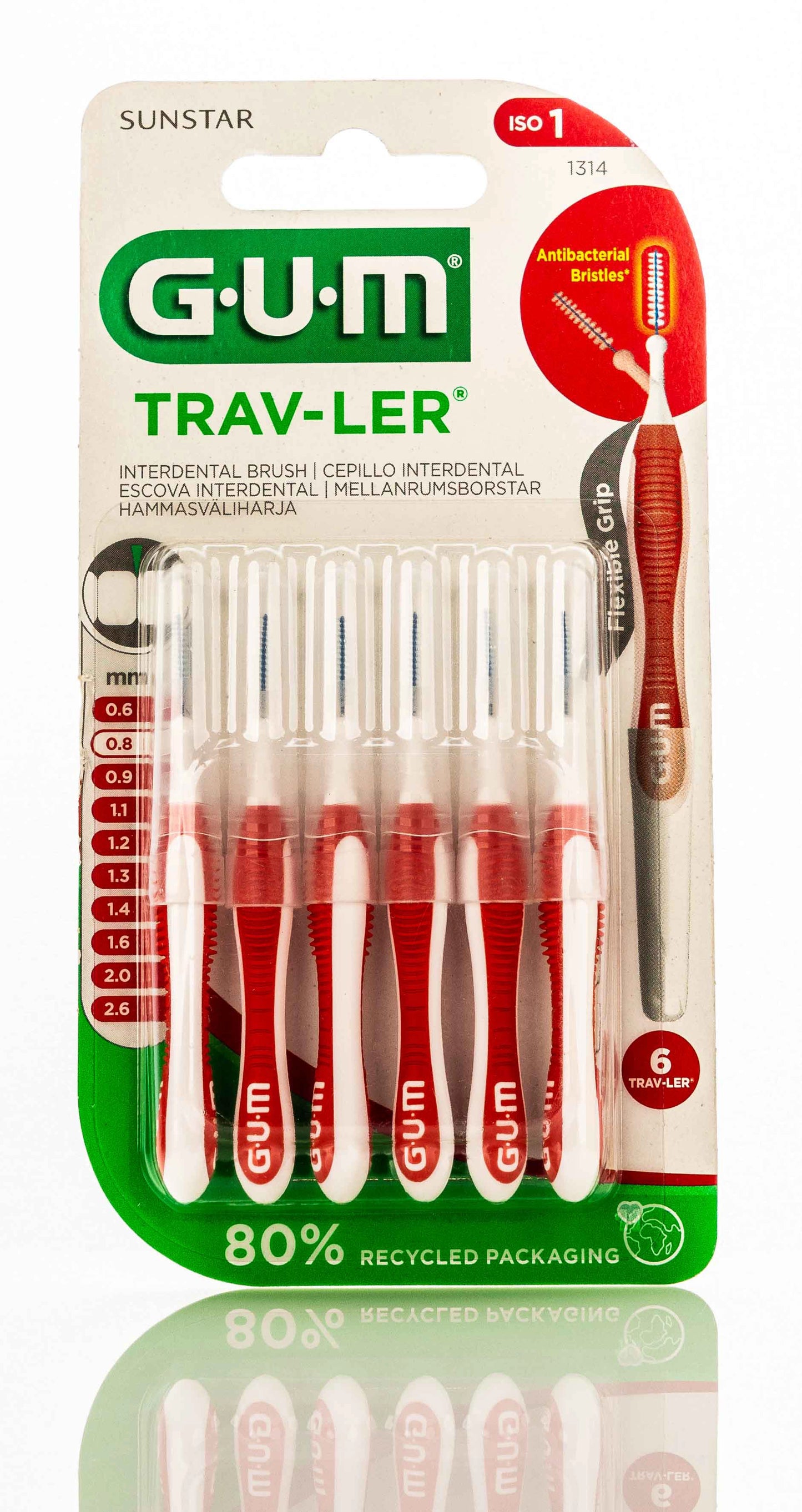 Gum TravLer 0.8 mm 6 Intradental Brushes [1314] [Red]