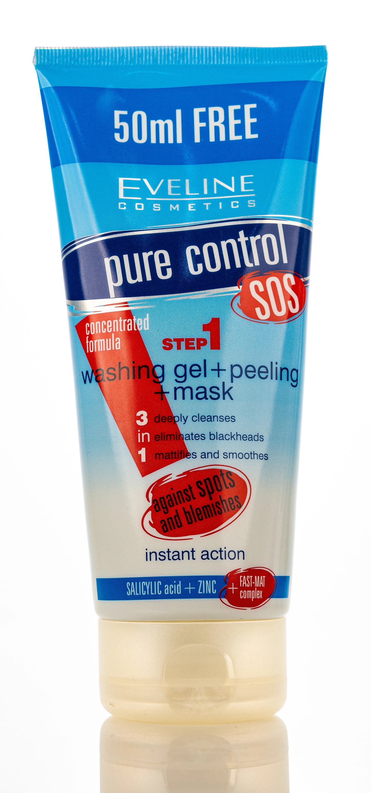 Eveline Pure Control SOS 3-in-1 Washing Gel + Peeling + Mask 200 Ml