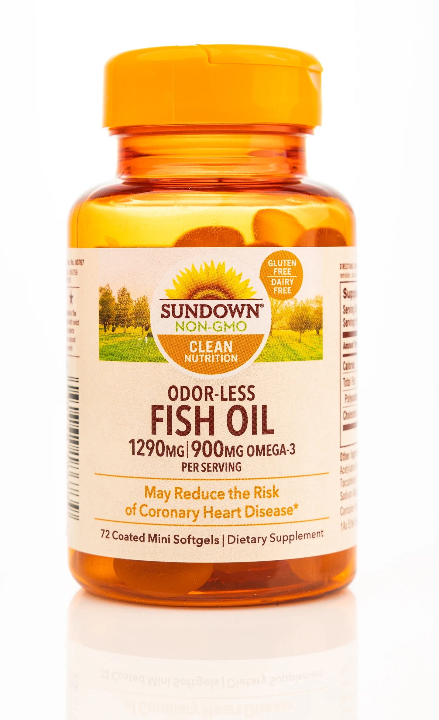Sundown Odorless Fish Oil 1290mg [Omega-3 900 mg] 72 Softgels