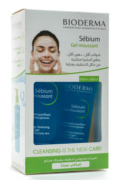 Bioderma Sébium Gel Moussant (Purifying Foaming Gel) 500 + 200 Ml Offer Pack