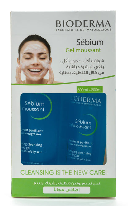 Bioderma Sébium Gel Moussant (Purifying Foaming Gel) 500 + 200 Ml Offer Pack