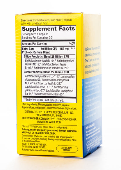 RenewLife Ultimate Flora Extra Care 30 Billion Live Cultures-12 Probiotic Strains 30 Capsules