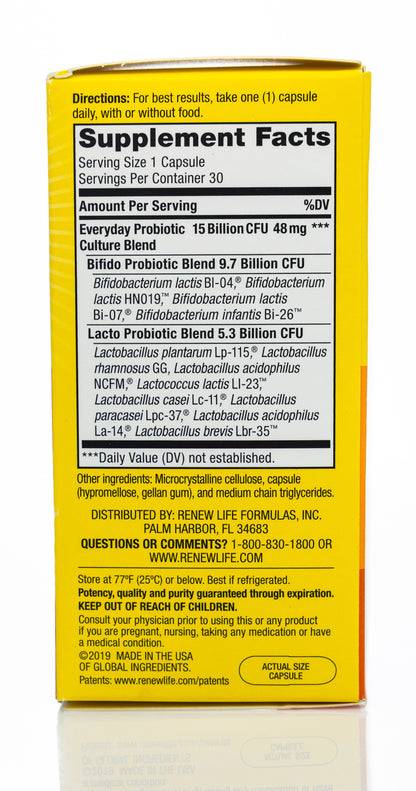 RenewLife Ultimate Flora 15 Billion Live Cultures-12 Probiotic Strains 30 Capsules