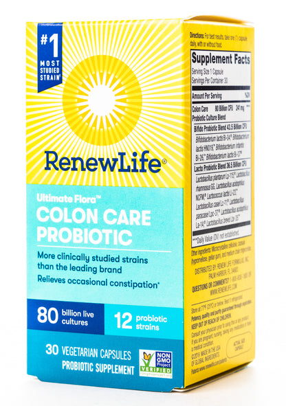 RenewLife Ultimate Flora Colon Care 80 Billion Live Cultures-12 Probiotic Strains 30 Capsules
