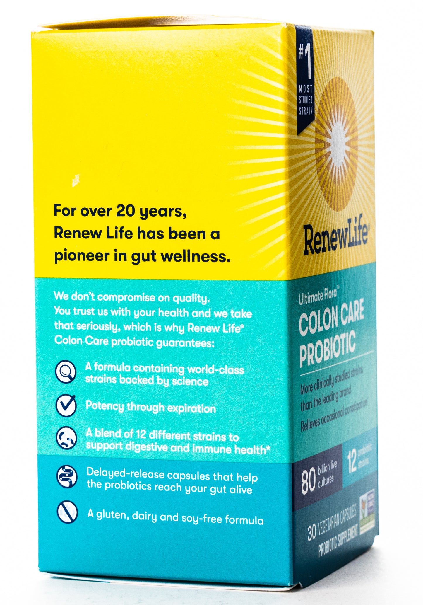 RenewLife Ultimate Flora Colon Care 80 Billion Live Cultures-12 Probiotic Strains 30 Capsules
