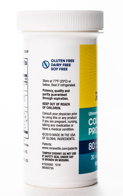 RenewLife Ultimate Flora Colon Care 80 Billion Live Cultures-12 Probiotic Strains 30 Capsules