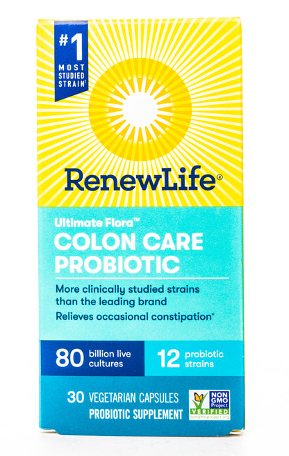 RenewLife Ultimate Flora Colon Care 80 Billion Live Cultures-12 Probiotic Strains 30 Capsules