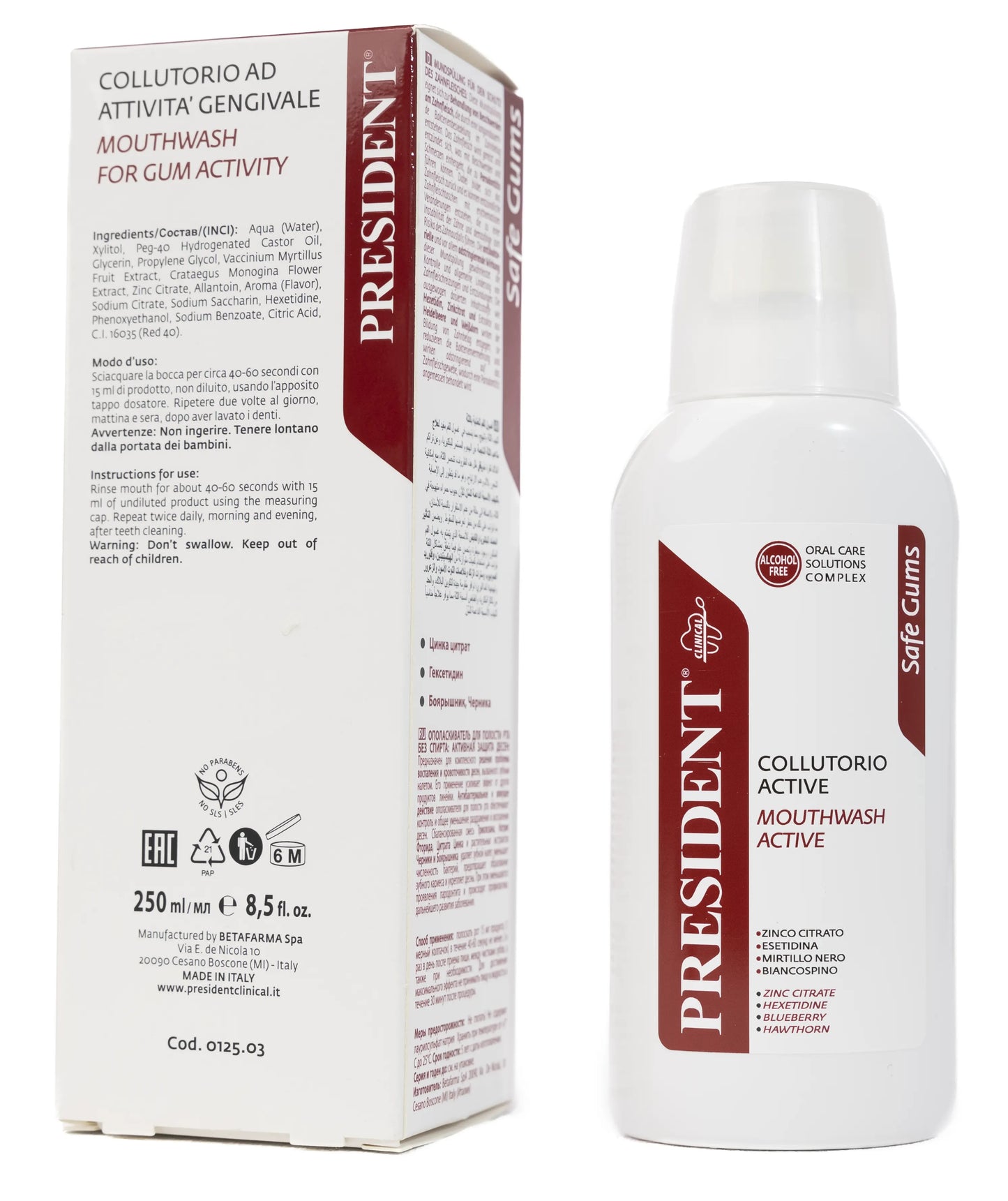 President Safe Gums Active Mouthwash 250ml