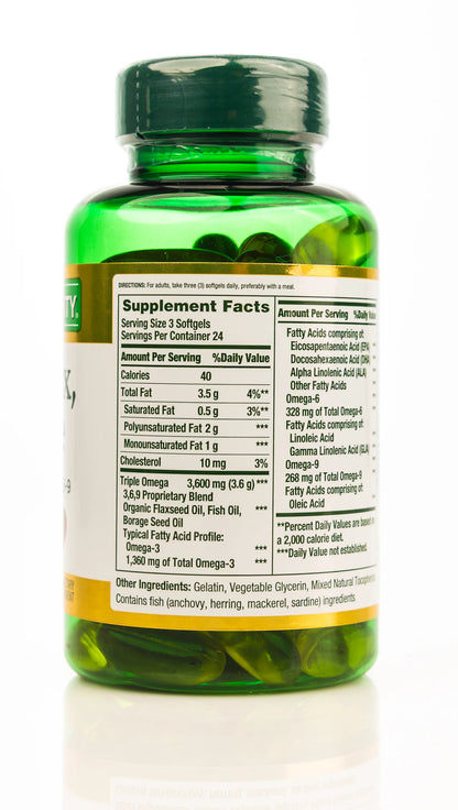 Nature's Bounty Fish,Flax,Borage Omega 3-6-9 72Capsules