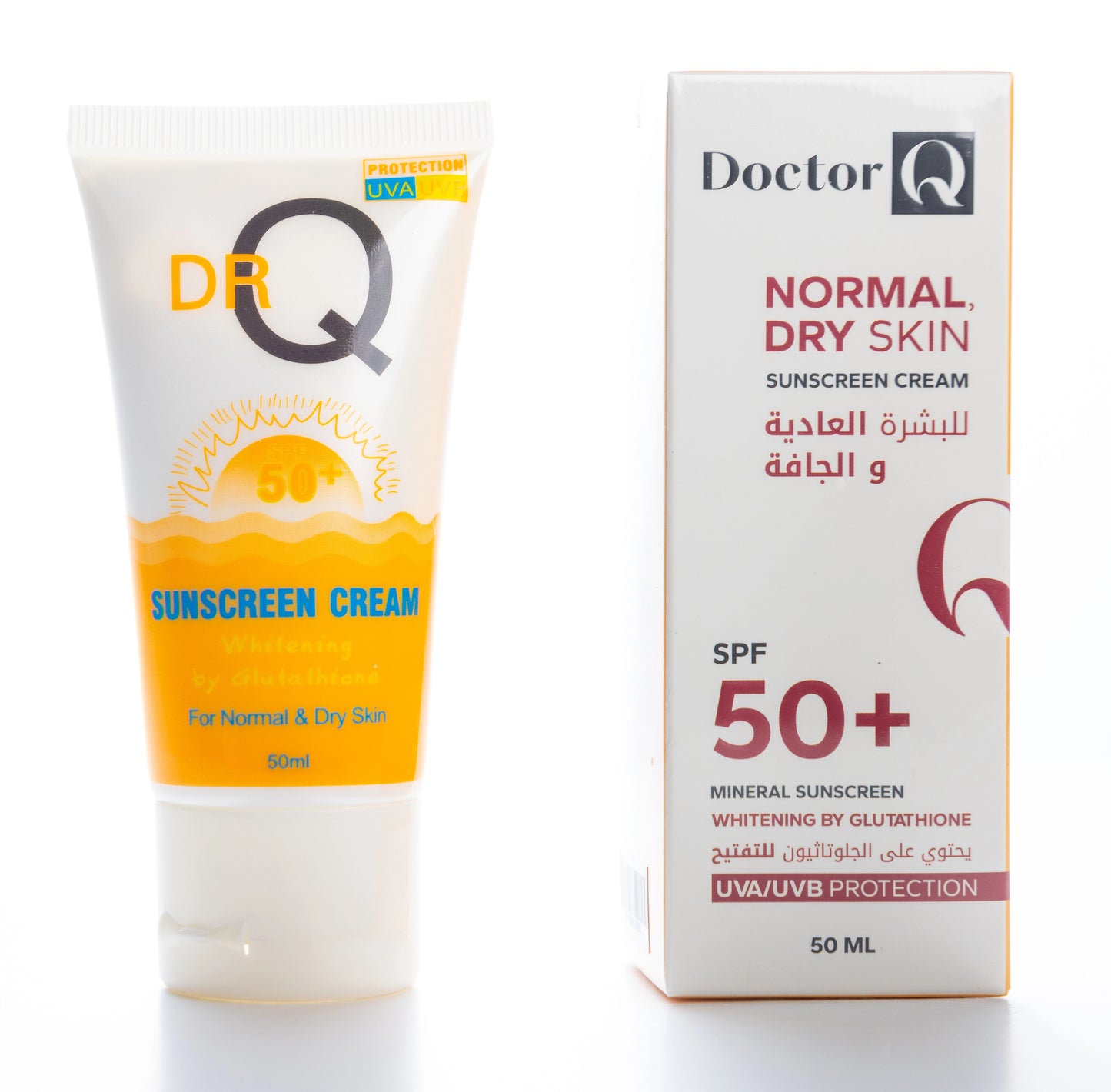 DR Q Sunscreen Cream SPF 50+ Whitening by Glutathione for Normal & Dry Skin 50 Ml  (1+1) Offer Pack