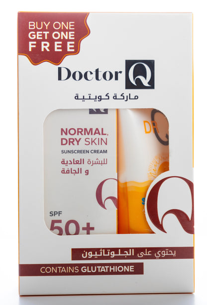 DR Q Sunscreen Cream SPF 50+ Whitening by Glutathione for Normal & Dry Skin 50 Ml  (1+1) Offer Pack