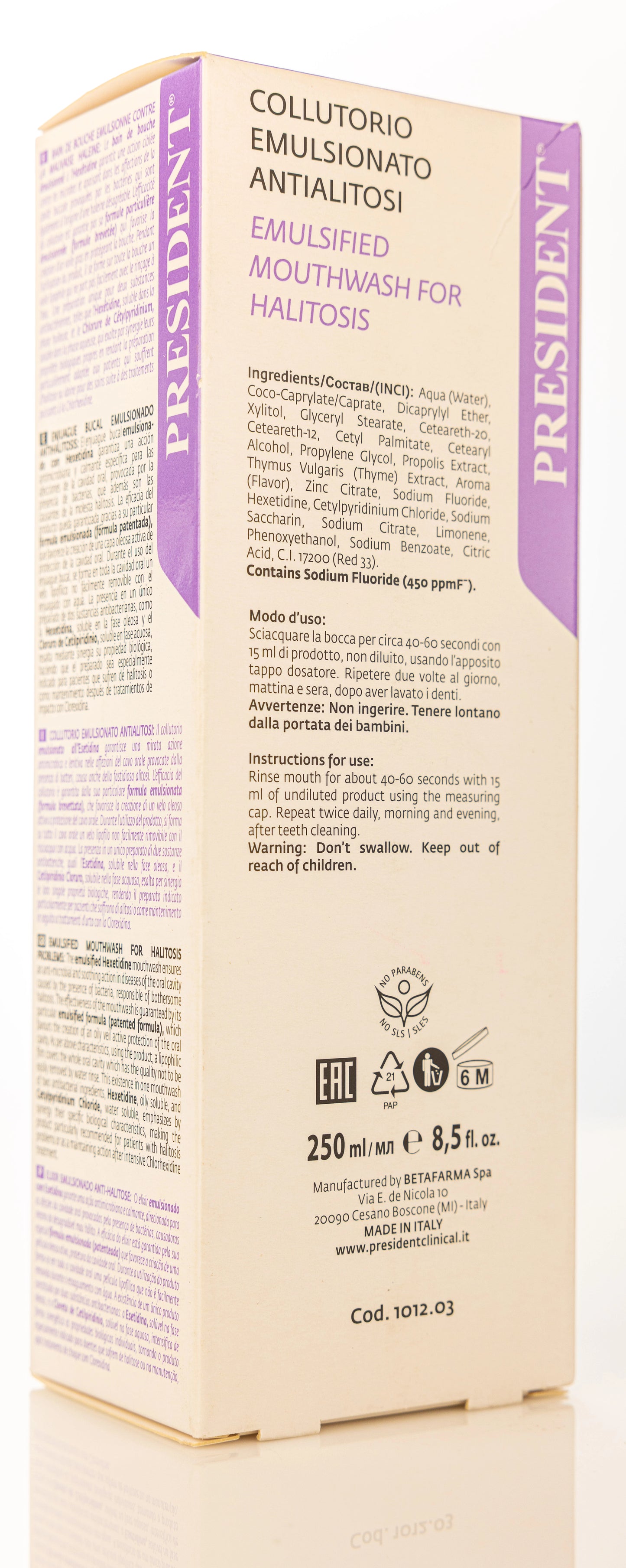 President Pure Breath Defense Mouthwash 250ml