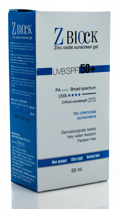Zblock UVB SPF 50+ Sunscreen Gel 50 ml