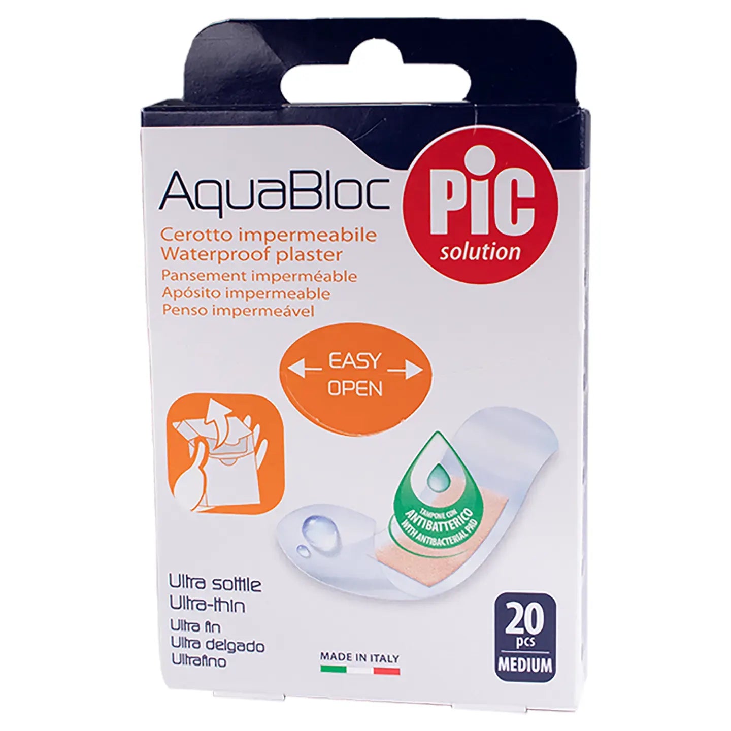 Pic Solution AquaBloc waterproof Plaster with antibacterial 19X72 Mm [Medium] 20 Pieces