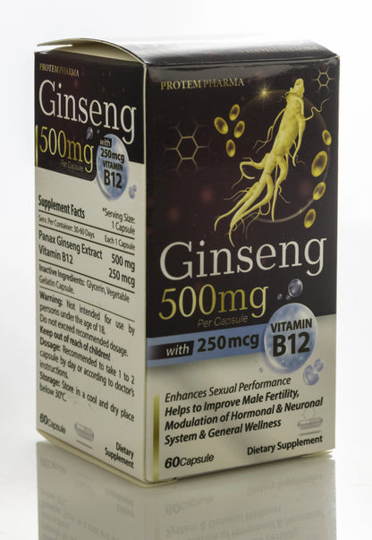 Ginseng 500mg+Vitamin B12 250Mcg 60 Capsule