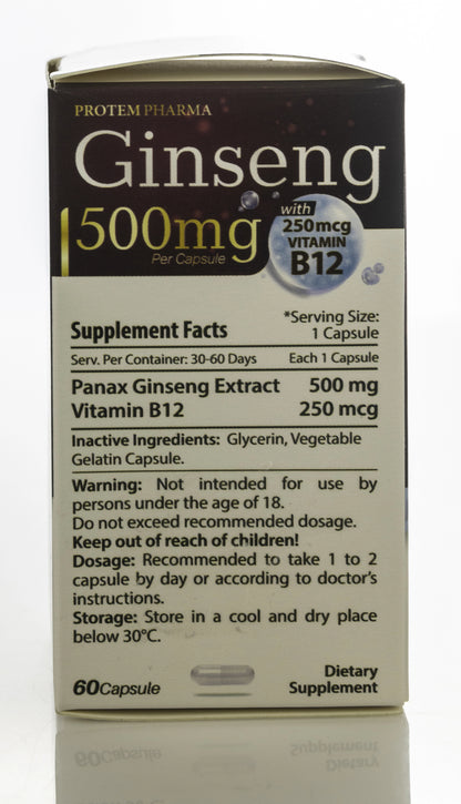 Ginseng 500mg+Vitamin B12 250Mcg 60 Capsule