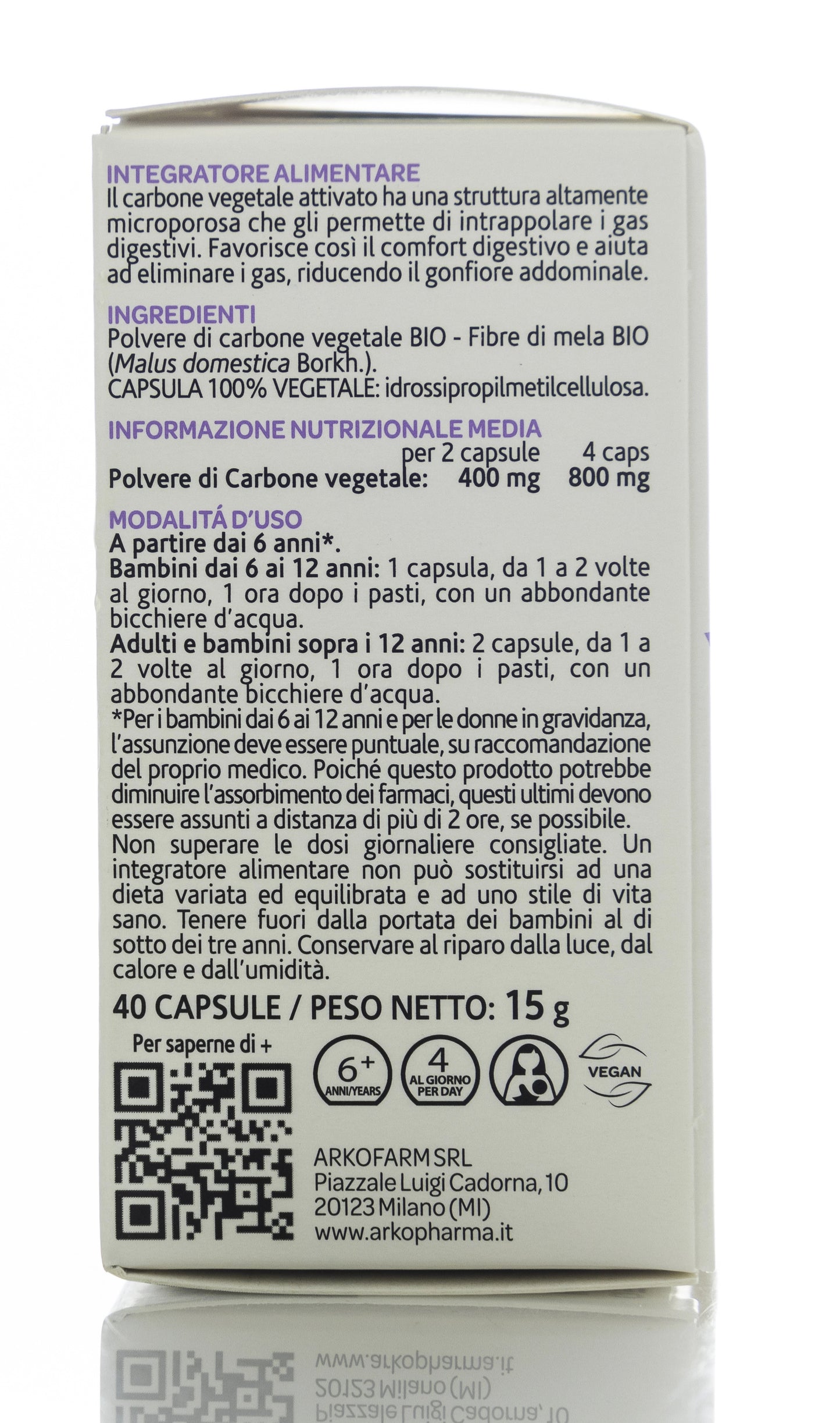 Arkopharma Flatulence Relief Vegetal Charcoal 40 Capsules