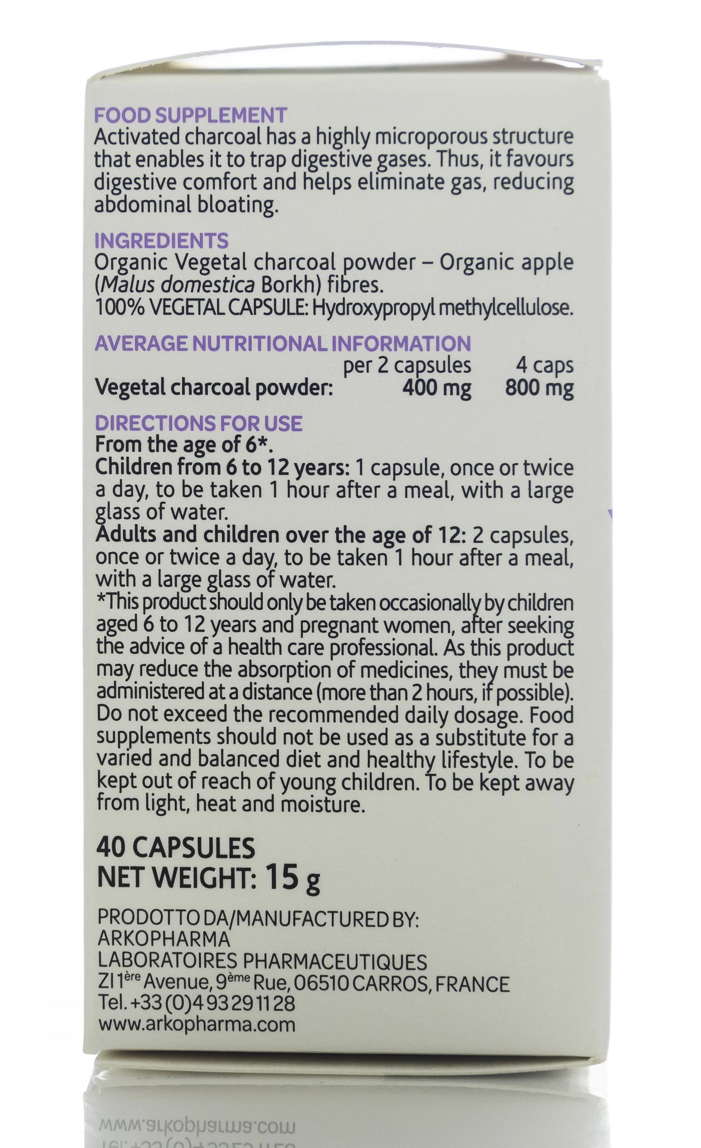 Arkopharma Flatulence Relief Vegetal Charcoal 40 Capsules