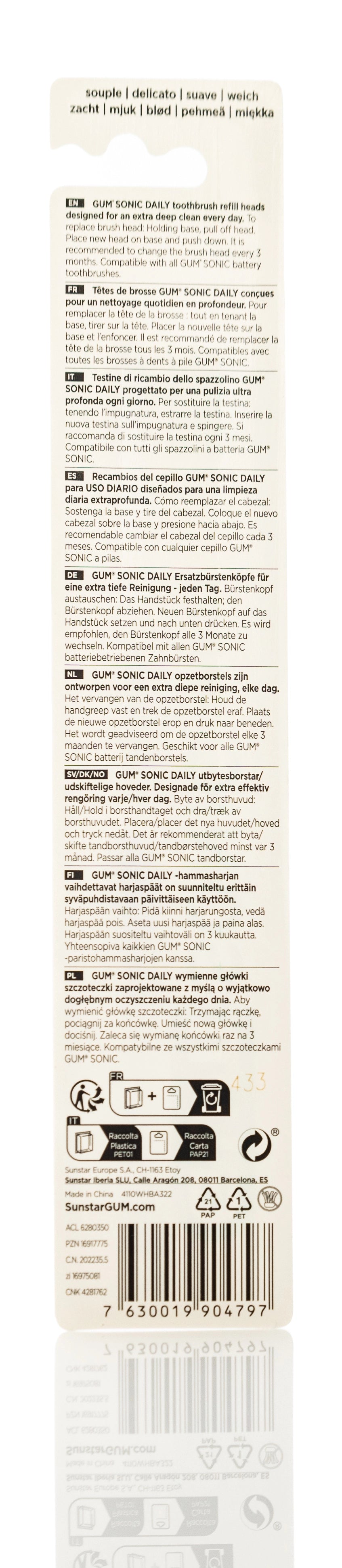 Gum Sonic Daily Toothbrush Refill Heads-White [4110]